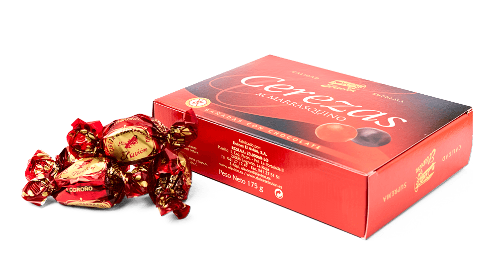 Caja de cerezas bañadas